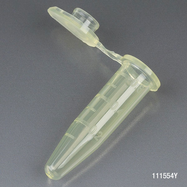 Globe Scientific Microcentrifuge Tube, 0.5mL, PP, Attached Snap Cap, Graduated, Yellow, Certified: Rnase, Dnase and Pyrogen Free, 500/Stand Up Zip Lock Bag Image